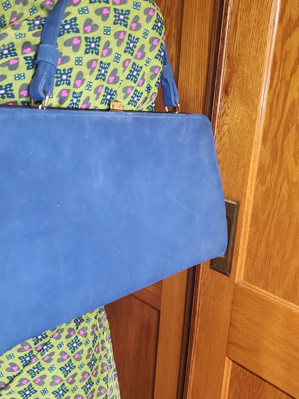 Vintage Blue Suede Clutch with Patent Leather Trim - Picture 3 of 5